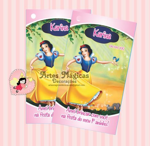Tag temática Branca de Neve( PEDIDO MINIMO 70 Unidades)